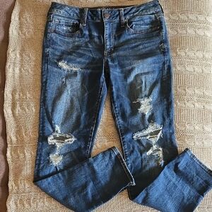 American Eagle Outfitters Dark Blue Ripped Skinny Jeans